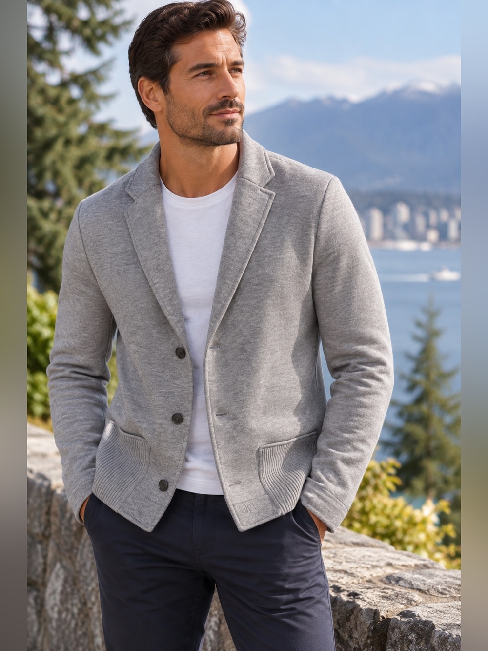Club Monaco Men’s Grey Knit Blazer Jacket – Size Large